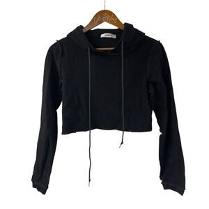 Danielle Guizio Inside Out Crop Hoodie Small Pullover Black